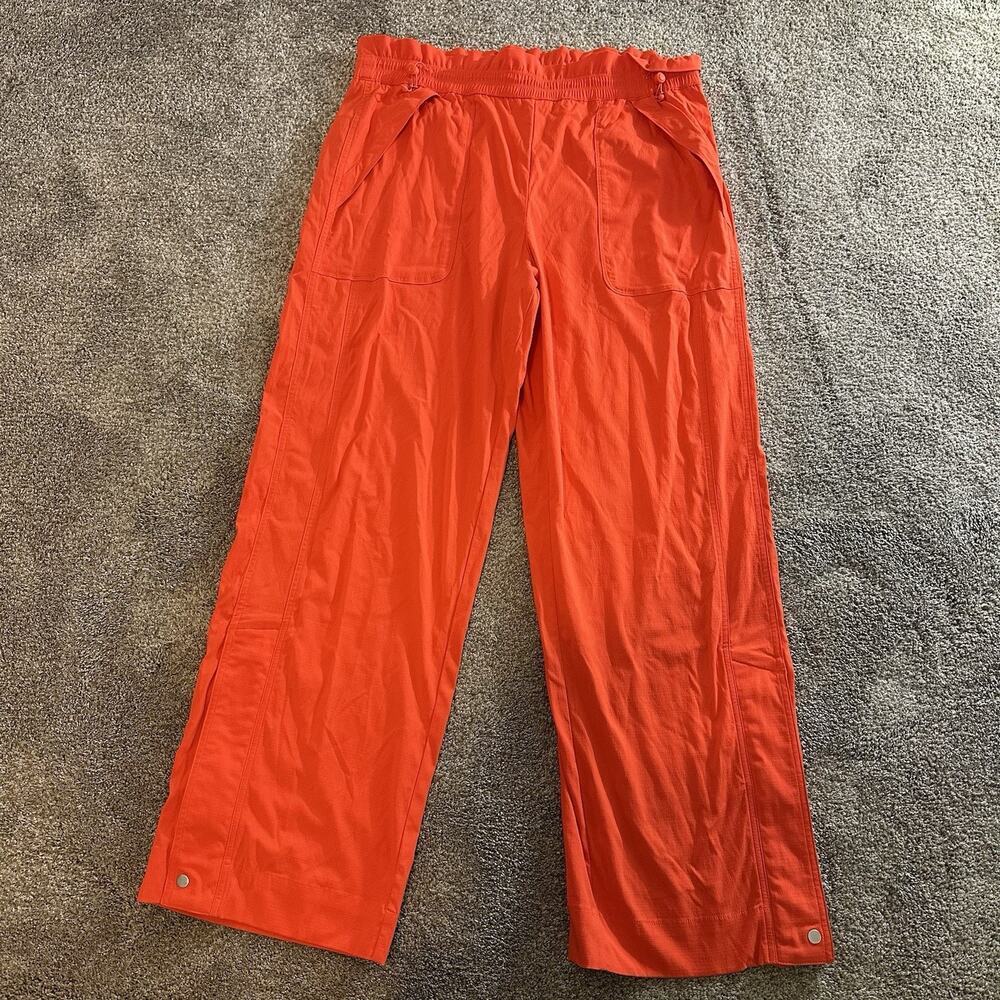 Athleta Trekkie High Rise Wide Parachute Pants Women Size 14 Orange Activewear